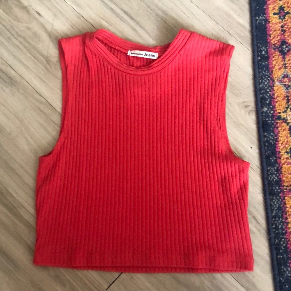 REFORMATION ribbed pink crop
